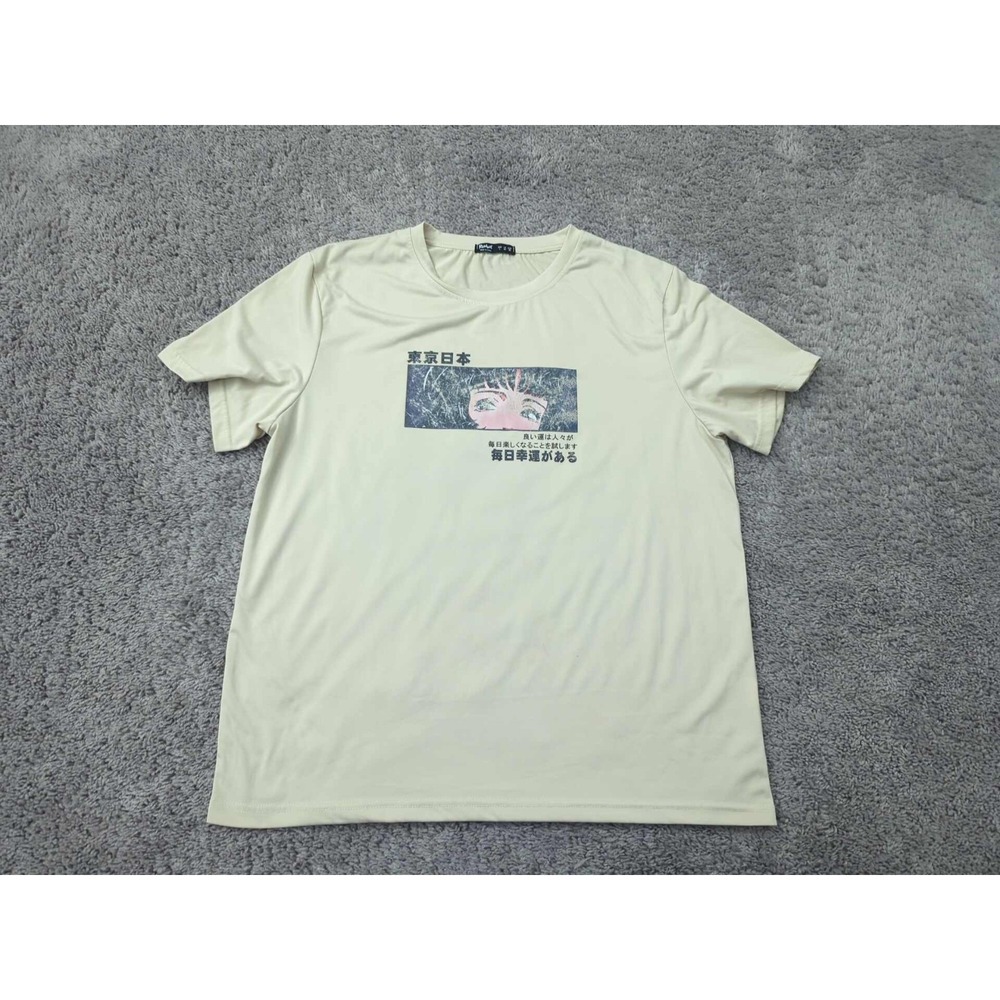 Romwe T Shirt Mens L Beige Short Sleeve Manga Inspired Retro Anime 90s